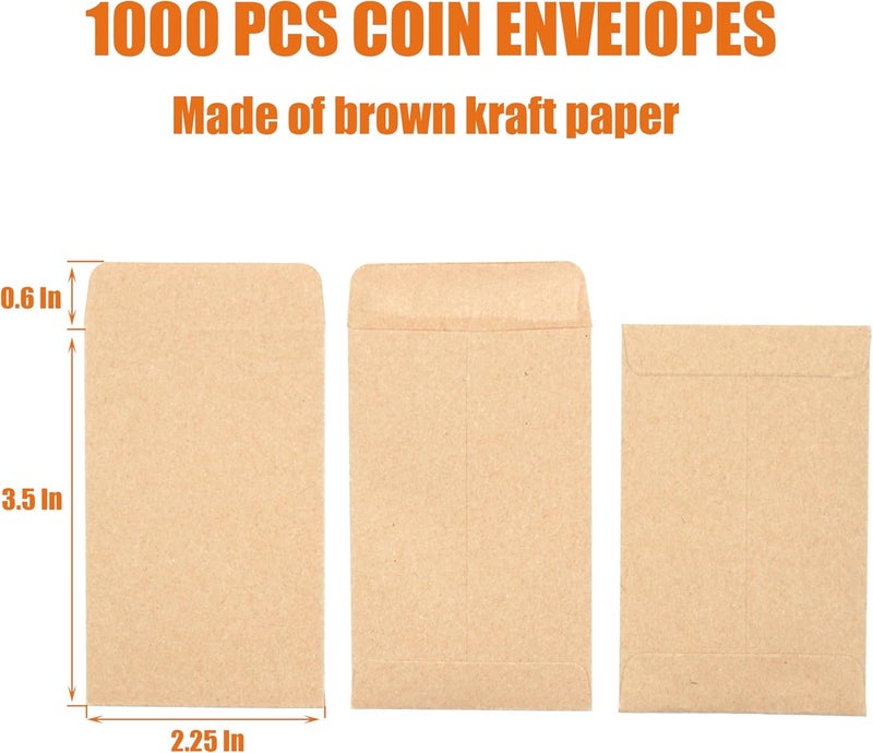 Officeva Budgenix #1 1000 Pcs Small Coin Envelopes 2.25" x 3.5" with Gummed Flap, Brown Kraft Mini Envelopes for Storing Seeds, Keys, Stamps, Tips and Small Items - Image 2